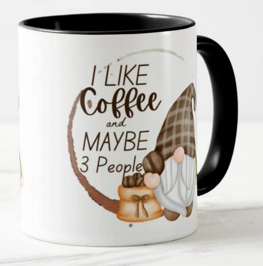Vixar Gnomes I Like Coffee and Maybe 3 People Coloured Mug Cup Gift Birthday Work Office Christmas Tea Coffee