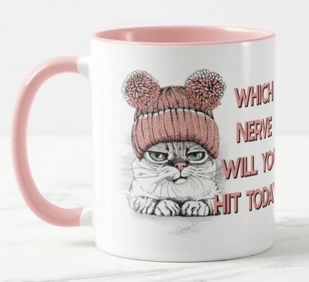 Vixar Which Nerve Will You hit Today? Cat Joke Novelty Coloured Mug Cup Gift Birthday Work Office Christmas Tea Coffee