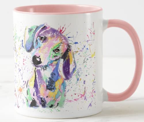 Vixar Dachshund Dog Sausage Wiener Badger Pet Watercolour Rainbow Art Ceramic 330 ml Coloured Mug Cup Gift Birthday Work Office Christmas Tea Coffee