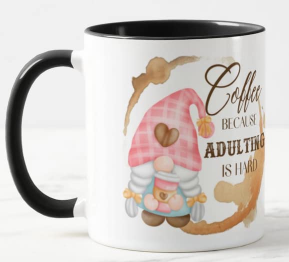 Gnome Coffee Because Adulting is Hard Joke Novelty Coloured Mug Cup Gift Birthday Work Office Christmas Tea Coffee
