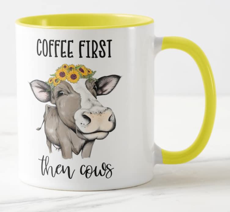 Vixar Coffee First Then Cows Coloured Mug Cup Gift Birthday Work Office Christmas Tea Coffee
