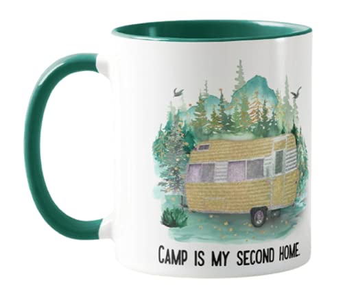 Vixar Camp is My Second Home,Camping Caravan Campervan Holiday, Ceramic Mug Cup Coloured,11oz, Novelty Gift, Joke