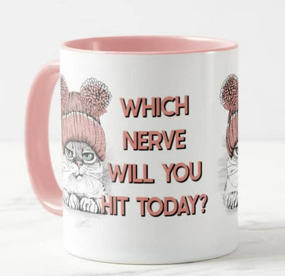 Vixar Which Nerve Will You hit Today? Cat Joke Novelty Coloured Mug Cup Gift Birthday Work Office Christmas Tea Coffee