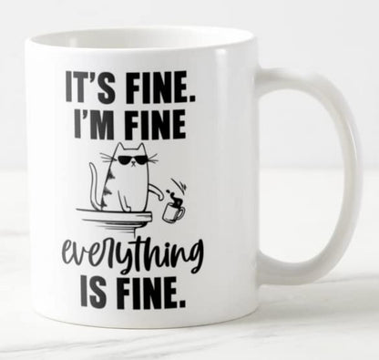 Vixar Its Fine I'm Fine Everything is fine Cat Joke Coloured Mug Cup Gift Birthday Work Office Christmas Tea Coffee