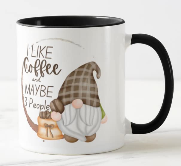 Vixar Gnomes I Like Coffee and Maybe 3 People Coloured Mug Cup Gift Birthday Work Office Christmas Tea Coffee