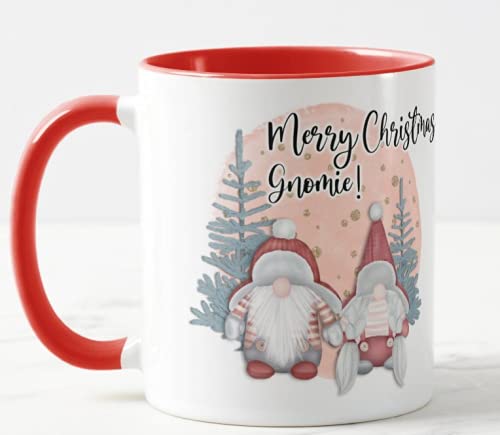 Vixar Christmas Gnome, Gnomes, Coloured Mug Cup, Gift, Work, Office, Merry Christmas Tea Coffee (Red)