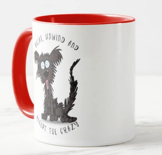 Vixar Relax Unwind and Accept The Crazy Dog Joke Coloured Mug Cup Gift Birthday Work Office Christmas Tea Coffee