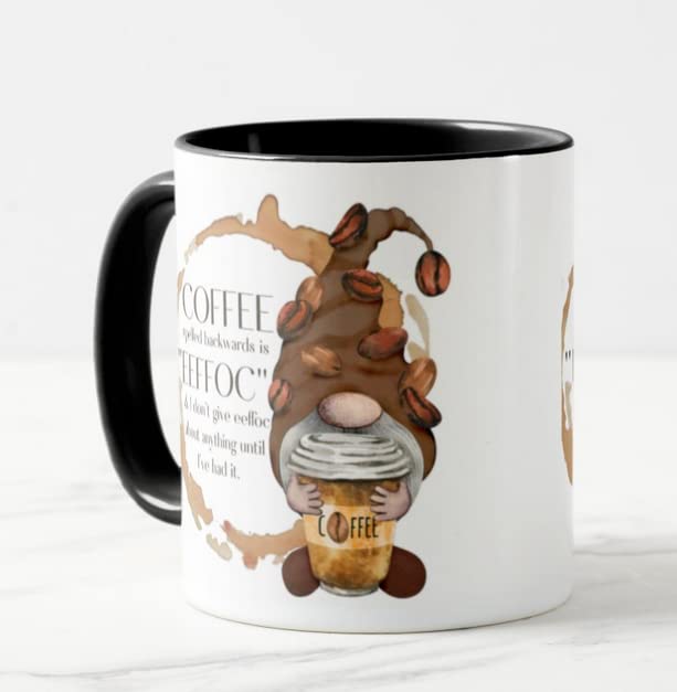 Vixar Gnome Coffee Spelled Backwards is EEFFOC & i Dont give eeffoc abaut Anything Until I've had it Novelty Coloured Mug Cup Gift Birthday Work Office Christmas Tea Coffee