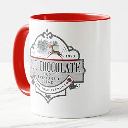 Hot Chocolate Old Fashion Blend, The North Pole Approved, Christmas Xmas, Coloured Mug Cup Novelty Office Birthday Christmas Coffee Gift Tea Present