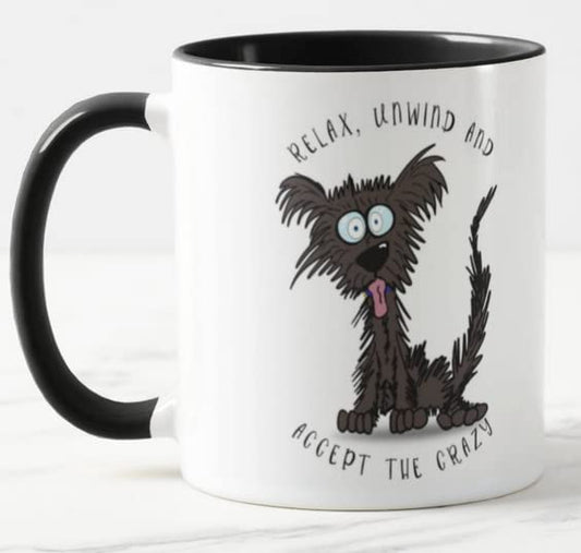 Vixar Relax Unwind and Accept The Crazy Dog Joke Coloured Mug Cup Gift Birthday Work Office Christmas Tea Coffee