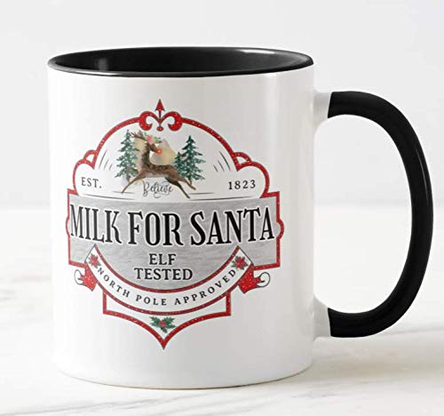 Milk for Santa, Elf Tested,The North Pole Approved, Christmas Coloured Mug Cup Novelty Office Birthday Christmas Coffee Gift Tea Present