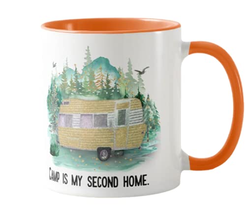 Vixar Camp is My Second Home,Camping Caravan Campervan Holiday, Ceramic Mug Cup Coloured,11oz, Novelty Gift, Joke