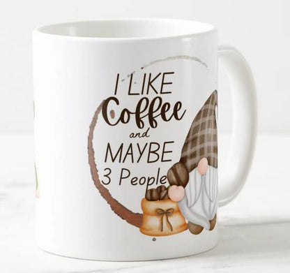 Vixar Gnomes I Like Coffee and Maybe 3 People Coloured Mug Cup Gift Birthday Work Office Christmas Tea Coffee