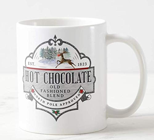 Hot Chocolate Old Fashion Blend, The North Pole Approved, Christmas Xmas, Coloured Mug Cup Novelty Office Birthday Christmas Coffee Gift Tea Present