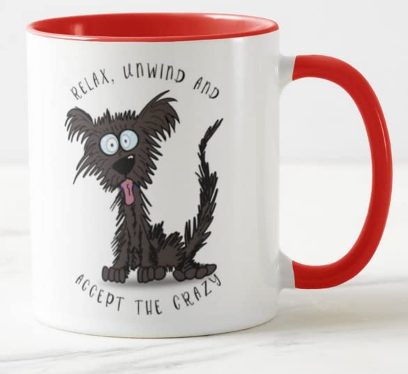 Vixar Relax Unwind and Accept The Crazy Dog Joke Coloured Mug Cup Gift Birthday Work Office Christmas Tea Coffee