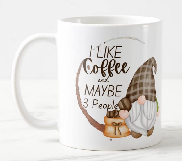 Vixar Gnomes I Like Coffee and Maybe 3 People Coloured Mug Cup Gift Birthday Work Office Christmas Tea Coffee