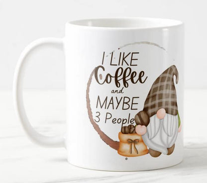 Vixar Gnomes I Like Coffee and Maybe 3 People Coloured Mug Cup Gift Birthday Work Office Christmas Tea Coffee