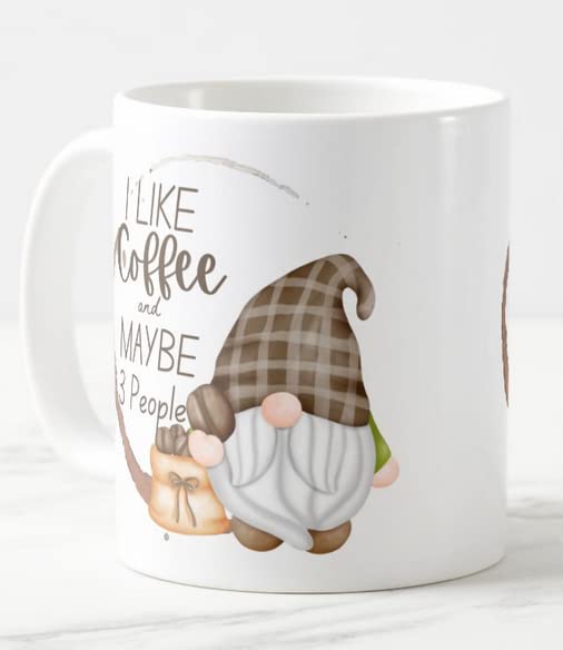 Vixar Gnomes I Like Coffee and Maybe 3 People Coloured Mug Cup Gift Birthday Work Office Christmas Tea Coffee
