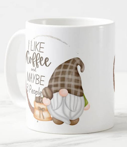 Vixar Gnomes I Like Coffee and Maybe 3 People Coloured Mug Cup Gift Birthday Work Office Christmas Tea Coffee
