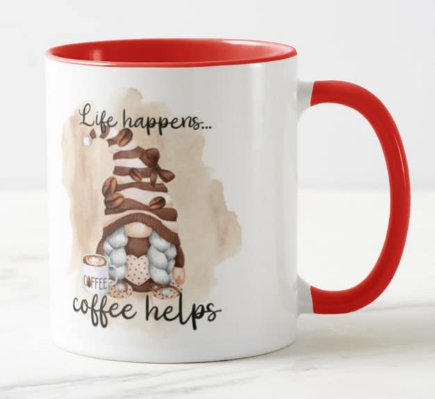 Vixar Life Happens. Coffee Helps Gnome Joke Novelty Coloured Mug Cup Gift Birthday Work Office Christmas Tea Coffee