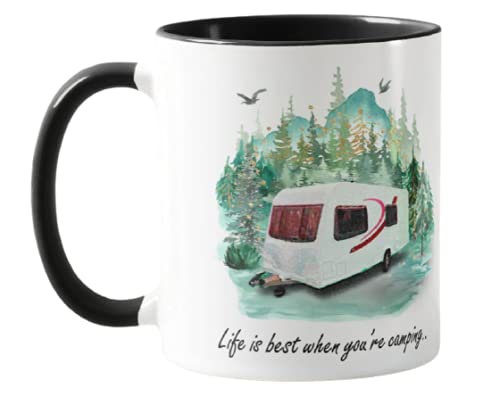 Vixar Caravan Campervan Life is Best When You're Camping, Holiday, Ceramic Mug Cup Coloured,11oz, Novelty Gift, Joke