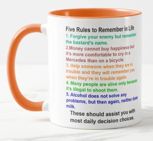 Vixar Five Rules to Remember in Life Funny Novelty Coloured Mug Cup Gift Birthday Work Office Christmas Tea Coffee