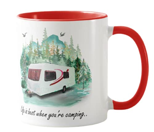 Vixar Caravan Campervan Life is Best When You're Camping, Holiday, Ceramic Mug Cup Coloured,11oz, Novelty Gift, Joke