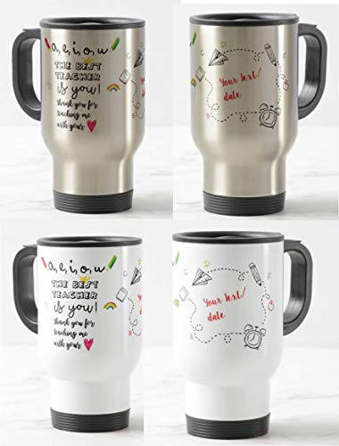 Teacher Travel Mug - Thank You, The Best Teacher, Personalised Mug Customised with Name, Teacher Gift from Kids, School Gift