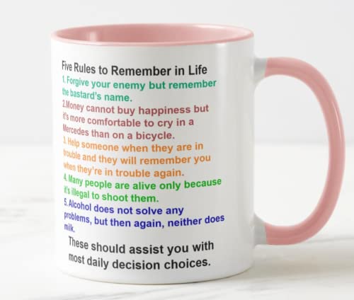 Vixar Five Rules to Remember in Life Funny Novelty Coloured Mug Cup Gift Birthday Work Office Christmas Tea Coffee