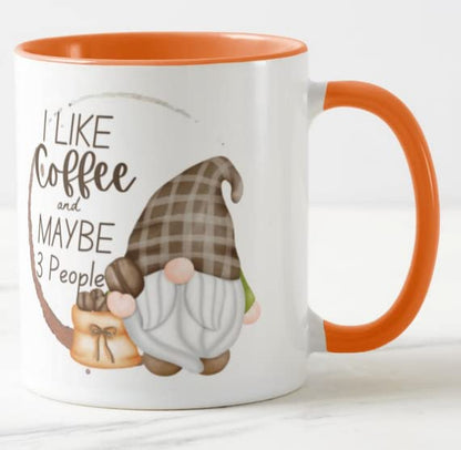 Vixar Gnomes I Like Coffee and Maybe 3 People Coloured Mug Cup Gift Birthday Work Office Christmas Tea Coffee