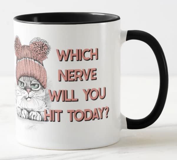 Vixar Which Nerve Will You hit Today? Cat Joke Novelty Coloured Mug Cup Gift Birthday Work Office Christmas Tea Coffee