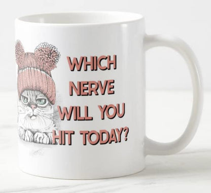 Vixar Which Nerve Will You hit Today? Cat Joke Novelty Coloured Mug Cup Gift Birthday Work Office Christmas Tea Coffee