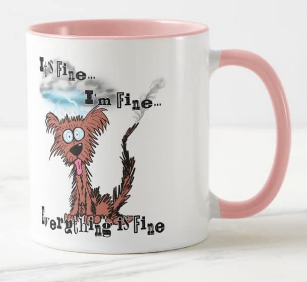 Vixar Its Fine I'm Fine Everything is fine Dog Joke Coloured Mug Cup Gift Birthday Work Office Christmas Tea Coffee