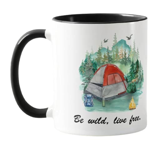 Vixar Tent, Camping,Caravan,Be Wild, Live Free, Holiday, Ceramic Mug Cup Coloured,11oz, Novelty Gift, Joke