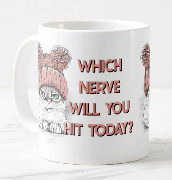 Vixar Which Nerve Will You hit Today? Cat Joke Novelty Coloured Mug Cup Gift Birthday Work Office Christmas Tea Coffee