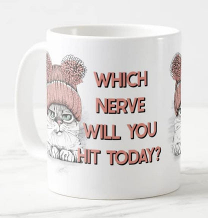 Vixar Which Nerve Will You hit Today? Cat Joke Novelty Coloured Mug Cup Gift Birthday Work Office Christmas Tea Coffee