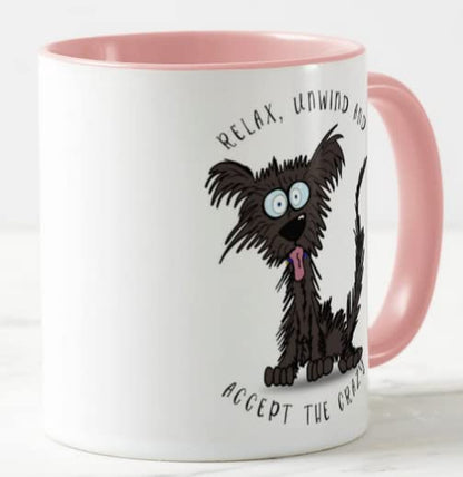 Vixar Relax Unwind and Accept The Crazy Dog Joke Coloured Mug Cup Gift Birthday Work Office Christmas Tea Coffee