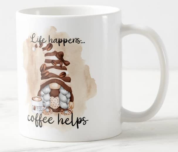 Vixar Life Happens. Coffee Helps Gnome Joke Novelty Coloured Mug Cup Gift Birthday Work Office Christmas Tea Coffee