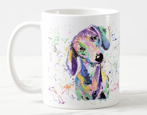 Vixar Dachshund Dog Sausage Wiener Badger Pet Watercolour Rainbow Art Ceramic 330 ml Coloured Mug Cup Gift Birthday Work Office Christmas Tea Coffee