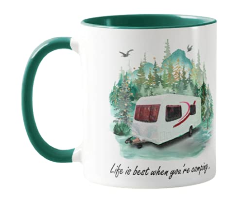 Vixar Caravan Campervan Life is Best When You're Camping, Holiday, Ceramic Mug Cup Coloured,11oz, Novelty Gift, Joke