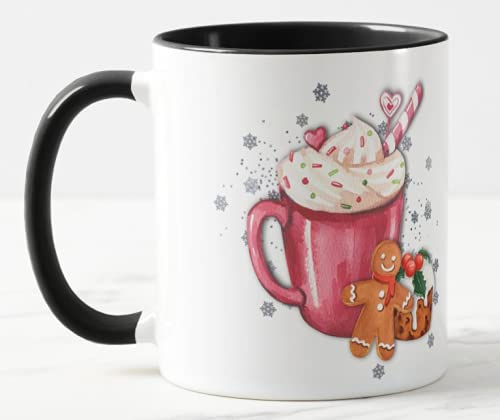 Christmas Gingerbread Coloured Mug Cup, Gift, Work, Office, Christmas Tea Coffee (Black)