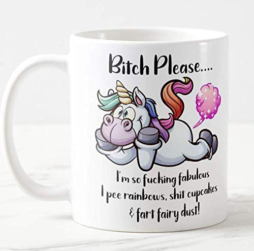 Vixar Bitch Please I'm So Fabulous Unicorn White OR Pink Ceramic Mug Novelty Office Birthday Christmas Coffee Gift Tea Cup Present