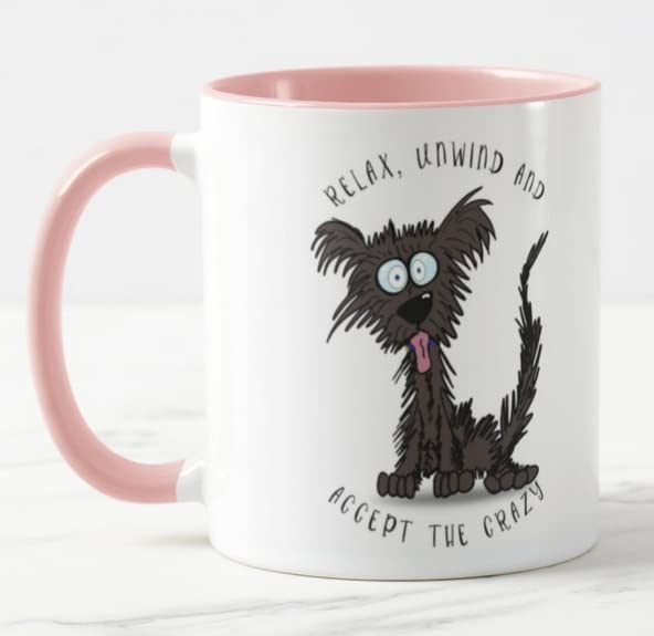 Vixar Relax Unwind and Accept The Crazy Dog Joke Coloured Mug Cup Gift Birthday Work Office Christmas Tea Coffee