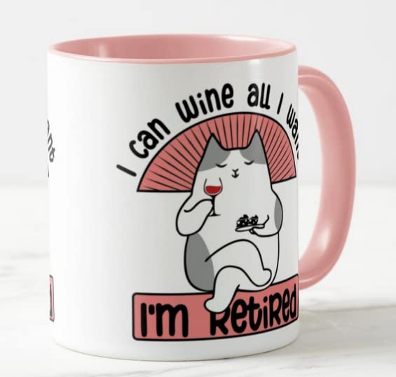 Vixar I'm Retired I can Wine All I Want Joke Novelty Retirement Joke Woman Coloured Mug Cup Gift Birthday Work Office Christmas Tea Coffee
