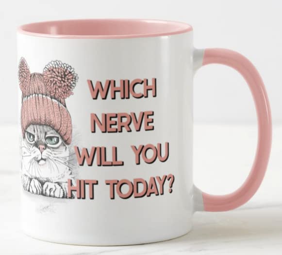 Vixar Which Nerve Will You hit Today? Cat Joke Novelty Coloured Mug Cup Gift Birthday Work Office Christmas Tea Coffee