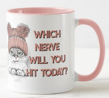 Vixar Which Nerve Will You hit Today? Cat Joke Novelty Coloured Mug Cup Gift Birthday Work Office Christmas Tea Coffee