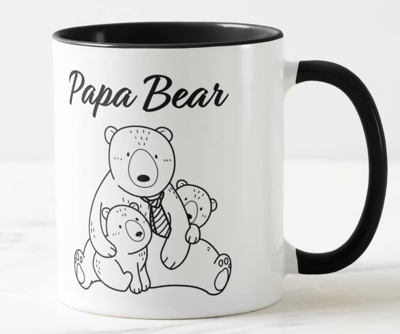 Vixar Papa Bear with 2 Cubs Fathers Day Dad Coloured Mug Cup Gift Birthday Work Office Christmas Tea Coffee