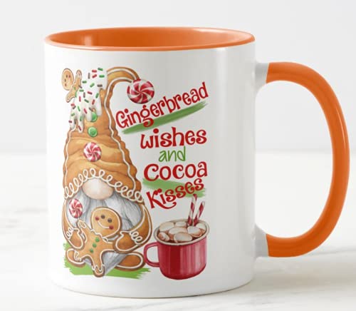 Vixar Christmas Gingerbread Wishes and Cocoa Kisses Coloured Mug Cup, Gift, Work, Office, Christmas Tea Coffee
