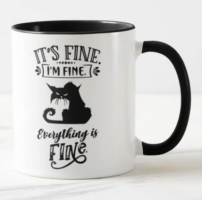 Vixar Its Fine I'm Fine Everything is fine Cat Joke Coloured Mug Cup Gift Birthday Work Office Christmas Tea Coffee 2