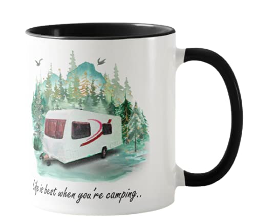 Vixar Caravan Campervan Life is Best When You're Camping, Holiday, Ceramic Mug Cup Coloured,11oz, Novelty Gift, Joke